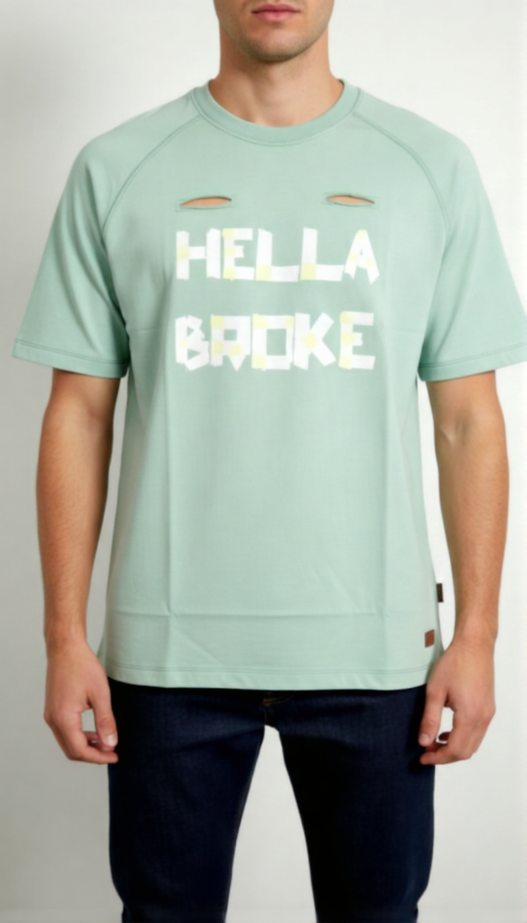 Hello Broke Graphic Cut-Out T-Shirt